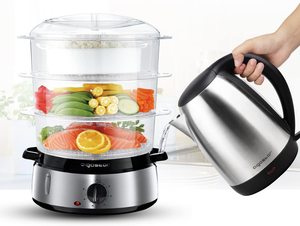 Filling the Aigostar Electric Food Steamer.