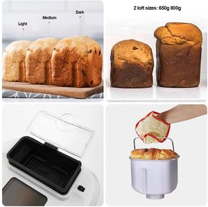 AUCMA BM1333-A Automatic Breadmaker next to baked loaves.