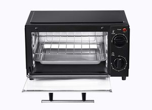 Belaco BTO-109N Mini Toaster Oven with the glass door open.