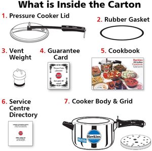 Hawkins Stainless Steel Pressure Cooker's accessories.