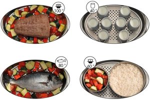 Examples of food which can be steamed with the Magimix 11581 Multi-Functional Steamer.