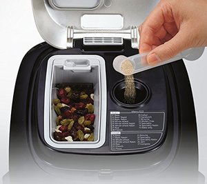 Up close view of the Panasonic SD-ZB2502BXC Stainless Steel Bread Maker.