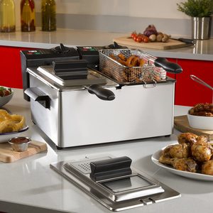 Tower T17007 Dual Basket Deep Fat Fryer in use.