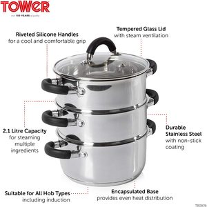 Tower T80836 3 Tier Steamer's features.