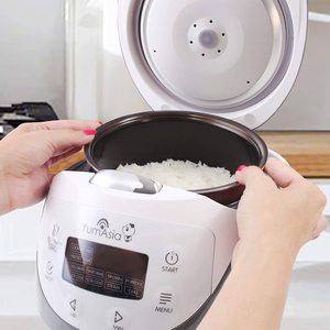 Yum Asia Panda Mini Rice Cooker in use.